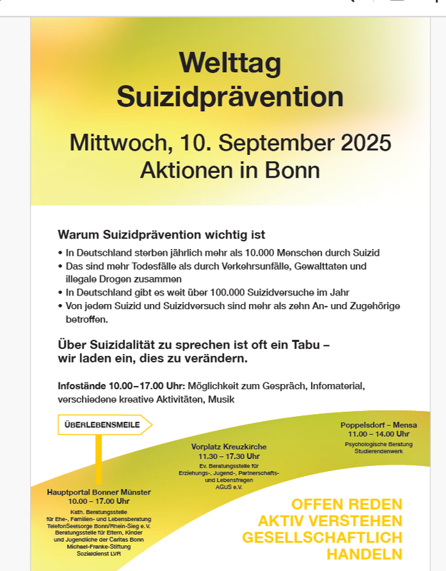 Welttag Suizidprävention 10. September 2025